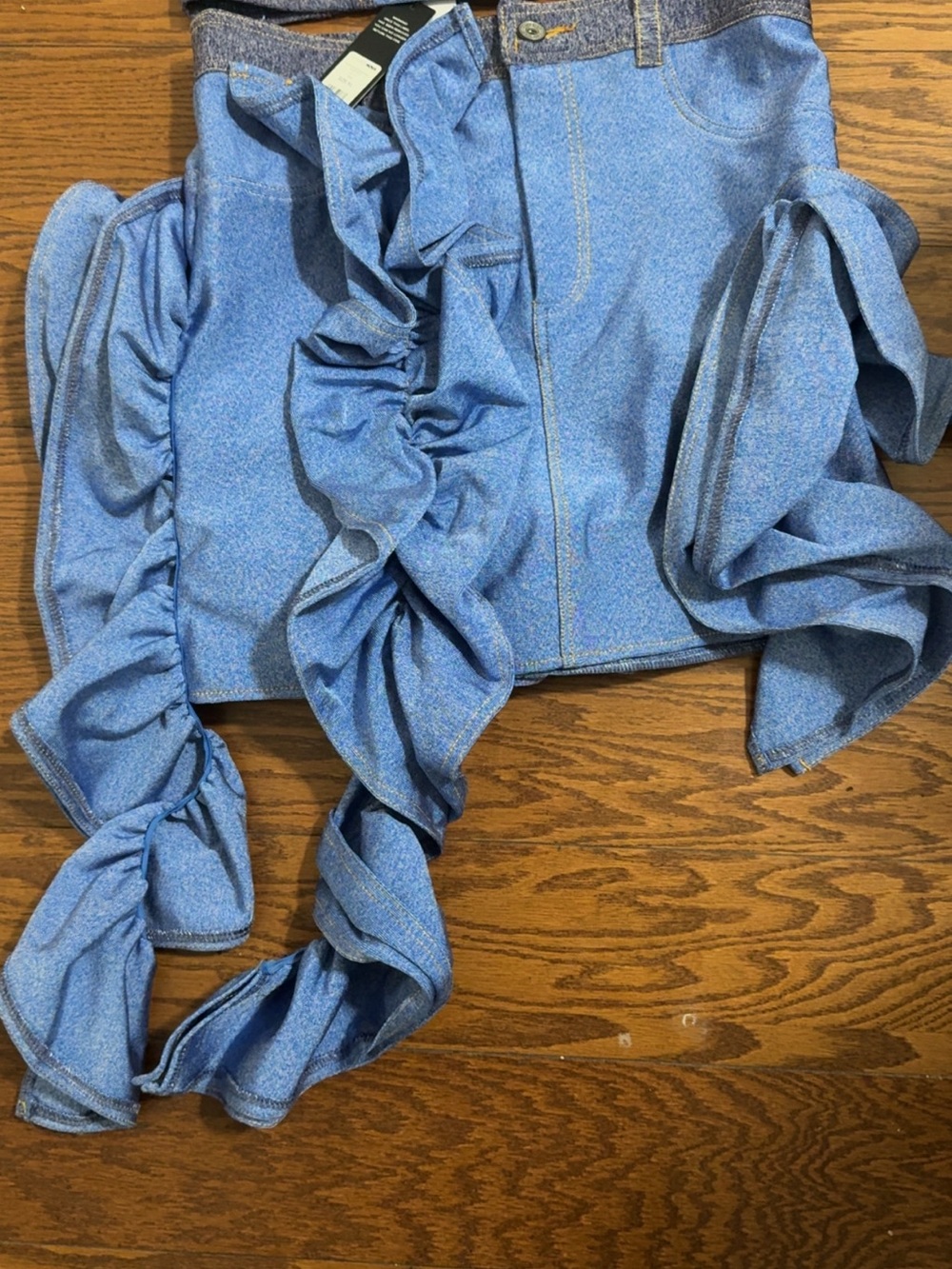 Blue Ruffled Denim-Style Mini Skirt Set - Picture 6 of 6